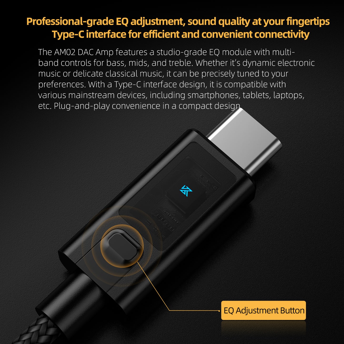 KZ AM02 Type-C Adapter 3.5 mm to Type-C with EQ adjustment High-definition decoding