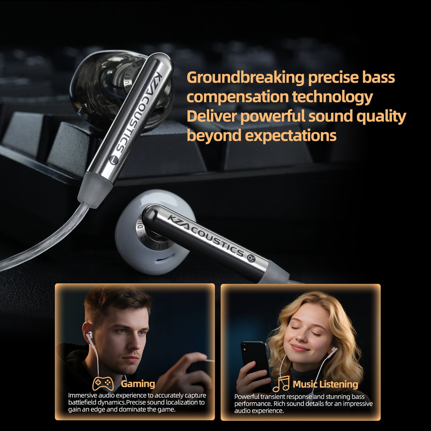 KZ Duet Dual Driver Wired Earbuds in-Ear Headphones