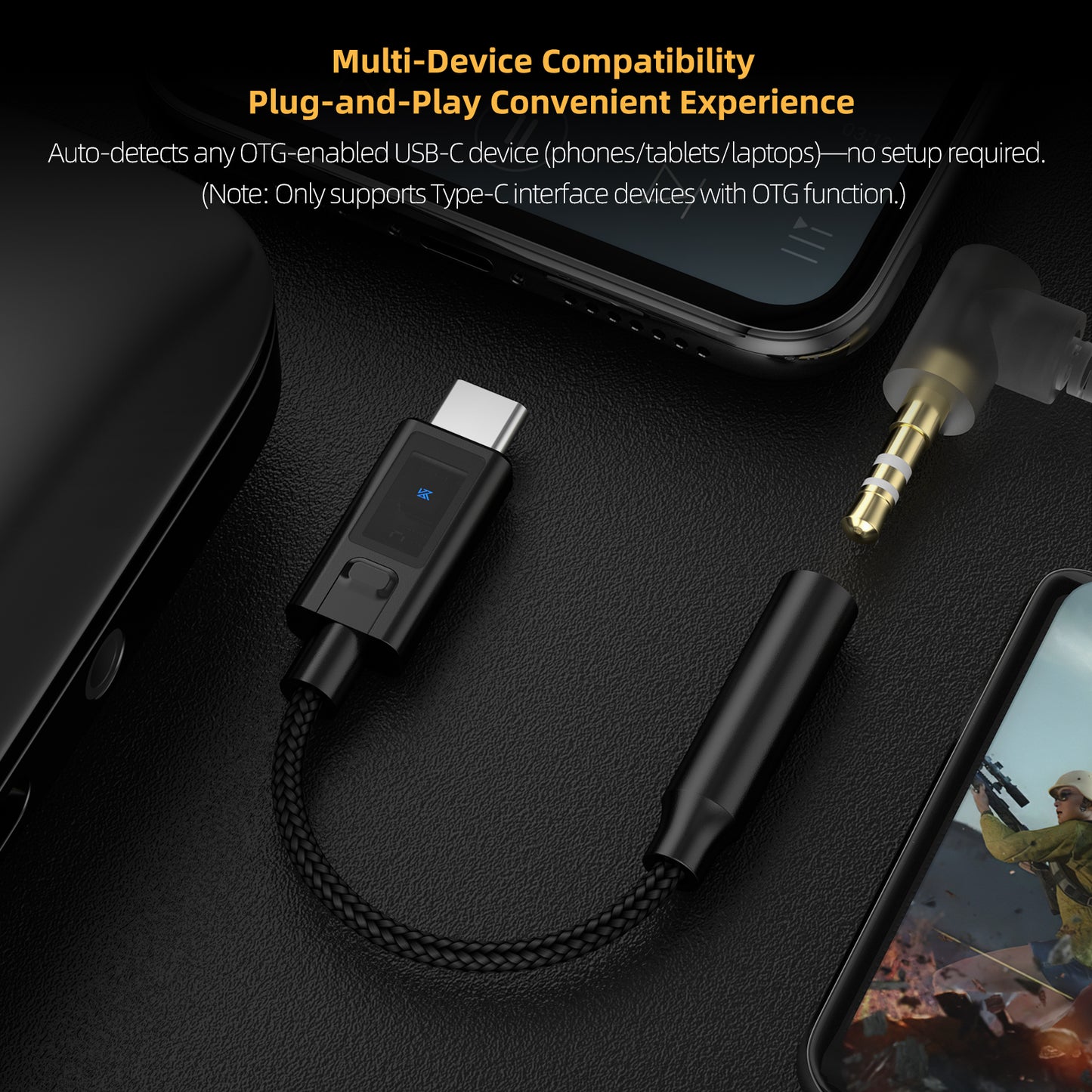 KZ AM02 Type-C Adapter 3.5 mm to Type-C with EQ adjustment High-definition decoding
