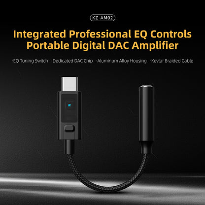 KZ AM02 Type-C Adapter 3.5 mm to Type-C with EQ adjustment High-definition decoding