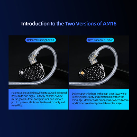 KZ AM16 16 Driver Hi-Fi IEM Earphones with Balanced and Bass-Enhanced version