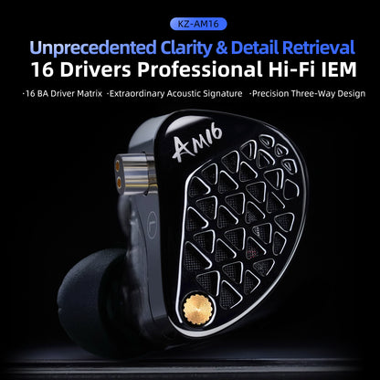 KZ AM16 16 Driver Hi-Fi IEM Earphones with Balanced and Bass-Enhanced version